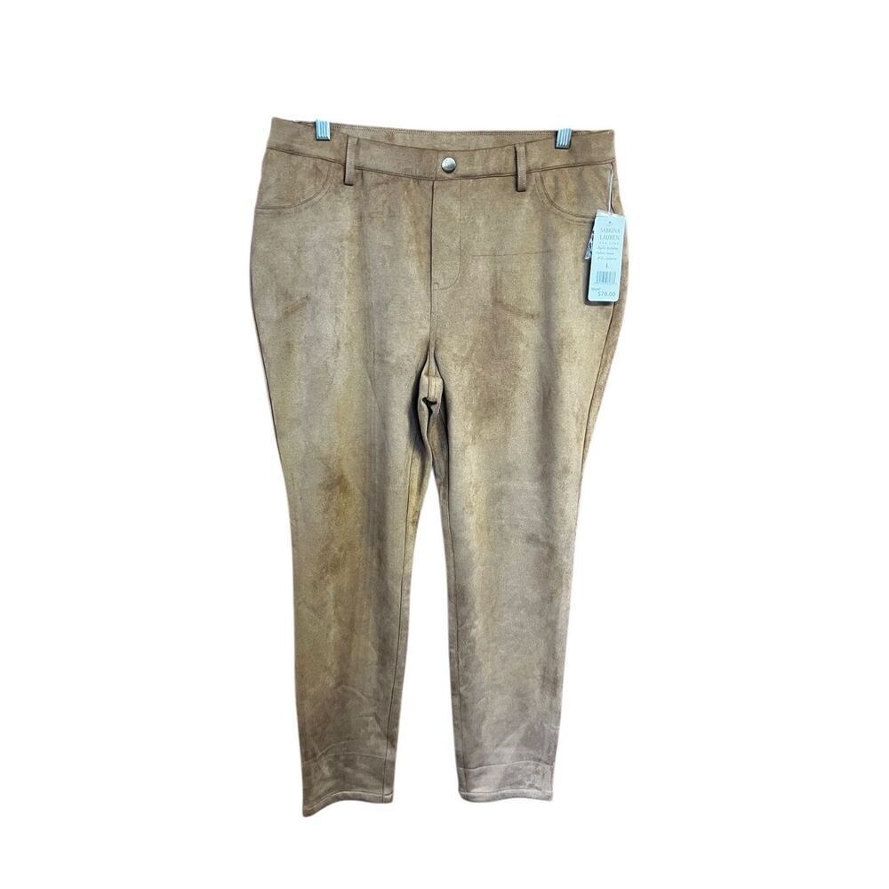 Sabrina Lauren Camel Faux Suede Pull On Pants Sz L NWT
